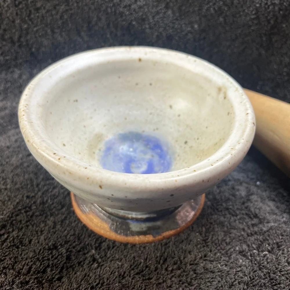 Amanda Ruth Studio Pottery Mortar and Pestle Set Ceramic Wood 1985 Signed